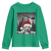 Funny Cat Selfie With Santas Sleigh Christmas Youth Sweatshirt - Wonder Print Shop