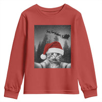 Funny Cat Selfie With Santas Sleigh Christmas Youth Sweatshirt - Wonder Print Shop