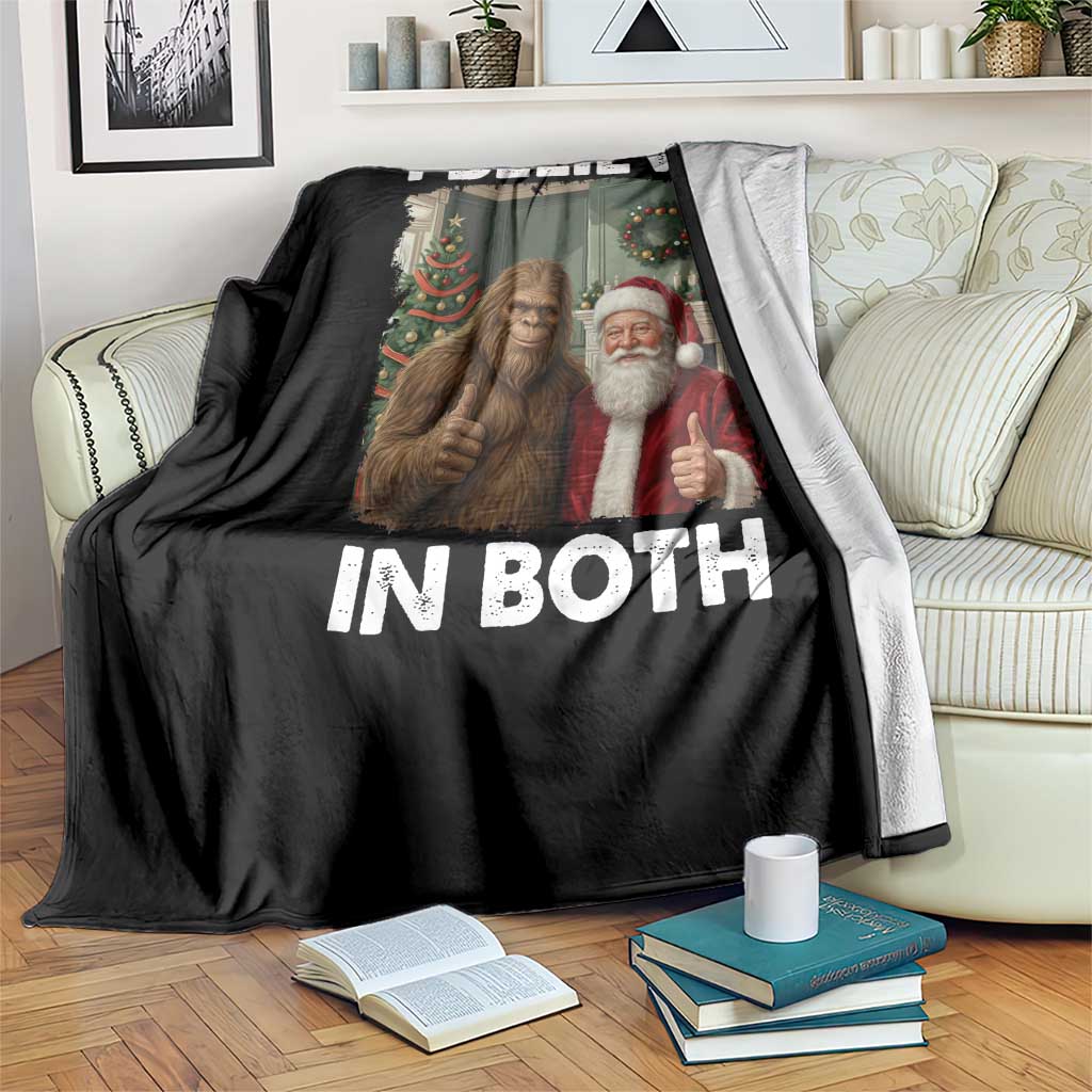 Funny Christmas Santa Bigfoot Throw Blanket I Believe In Both Xmas Holiday - Wonder Print Shop