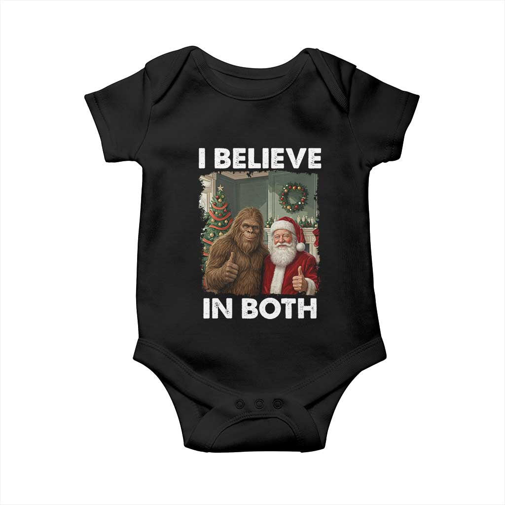 Funny Christmas Santa Bigfoot Baby Onesie I Believe In Both Xmas Holiday - Wonder Print Shop