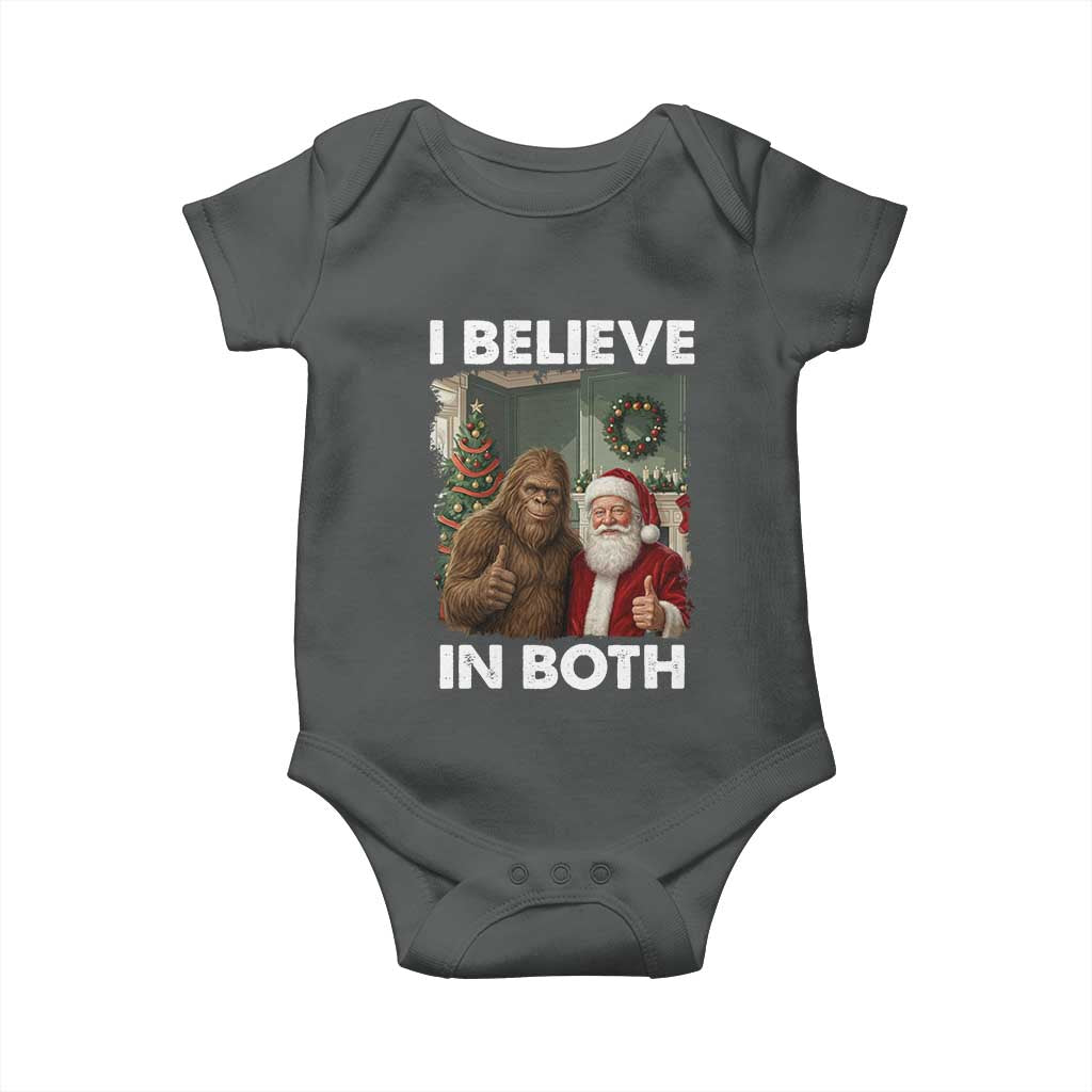 Funny Christmas Santa Bigfoot Baby Onesie I Believe In Both Xmas Holiday - Wonder Print Shop