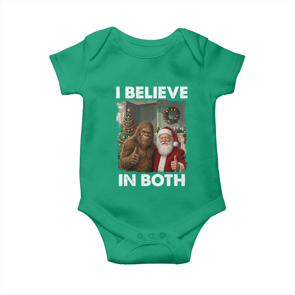 Funny Christmas Santa Bigfoot Baby Onesie I Believe In Both Xmas Holiday - Wonder Print Shop