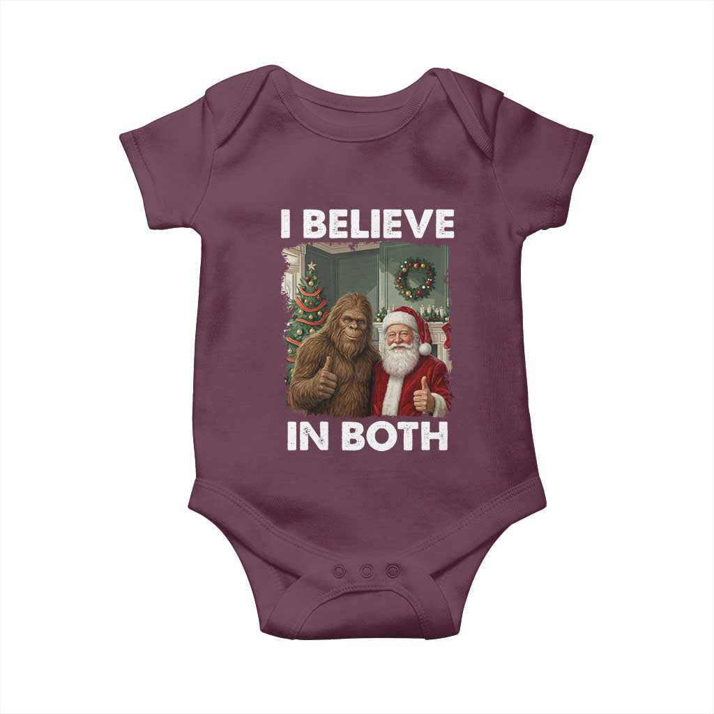 Funny Christmas Santa Bigfoot Baby Onesie I Believe In Both Xmas Holiday - Wonder Print Shop