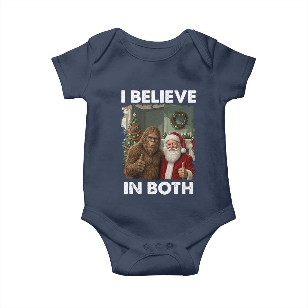 Funny Christmas Santa Bigfoot Baby Onesie I Believe In Both Xmas Holiday - Wonder Print Shop