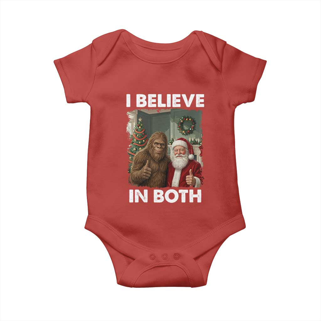 Funny Christmas Santa Bigfoot Baby Onesie I Believe In Both Xmas Holiday - Wonder Print Shop