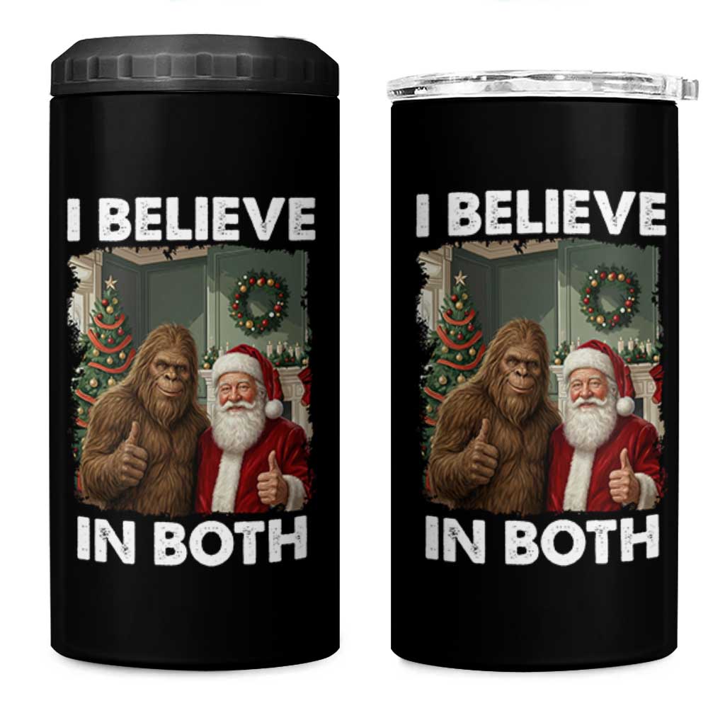 Funny Christmas Santa Bigfoot 4 in 1 Can Cooler Tumbler I Believe In Both Xmas Holiday - Wonder Print Shop