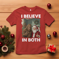 Funny Christmas Santa Bigfoot T Shirt I Believe In Both Xmas Holiday - Wonder Print Shop