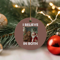 Funny Christmas Santa Bigfoot Ceramic Ornament I Believe In Both Xmas Holiday - Wonder Print Shop