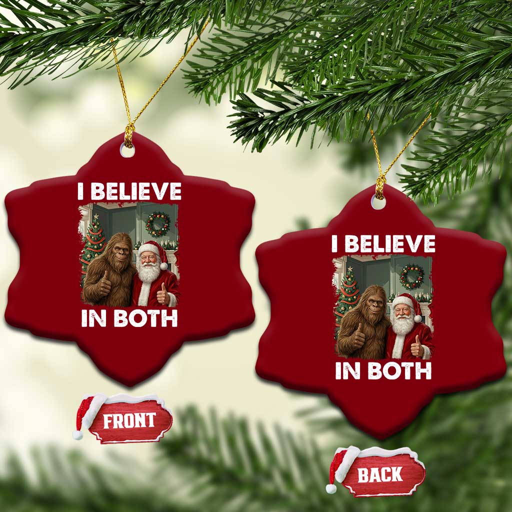 Funny Christmas Santa Bigfoot Ceramic Ornament I Believe In Both Xmas Holiday - Wonder Print Shop