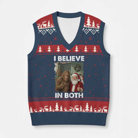 Funny Xmas Santa Bigfoot V-Neck Knit Sweater Vest I Believe In Both Xmas Holiday - Wonder Print Shop