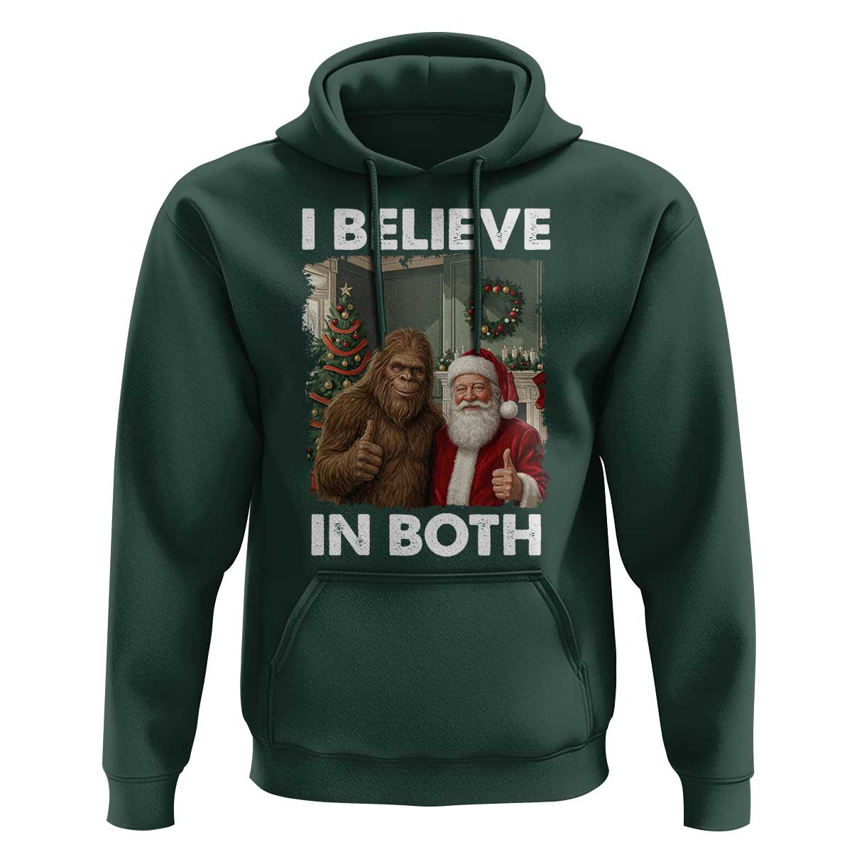Funny Christmas Santa Bigfoot Hoodie I Believe In Both Xmas Holiday - Wonder Print Shop