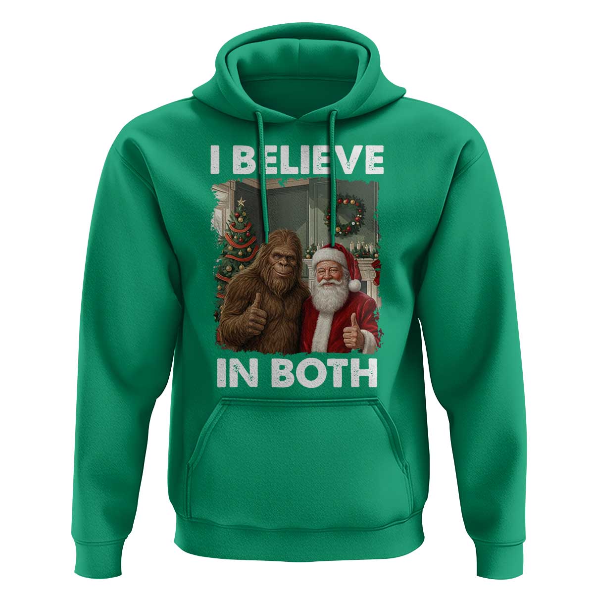 Funny Christmas Santa Bigfoot Hoodie I Believe In Both Xmas Holiday - Wonder Print Shop