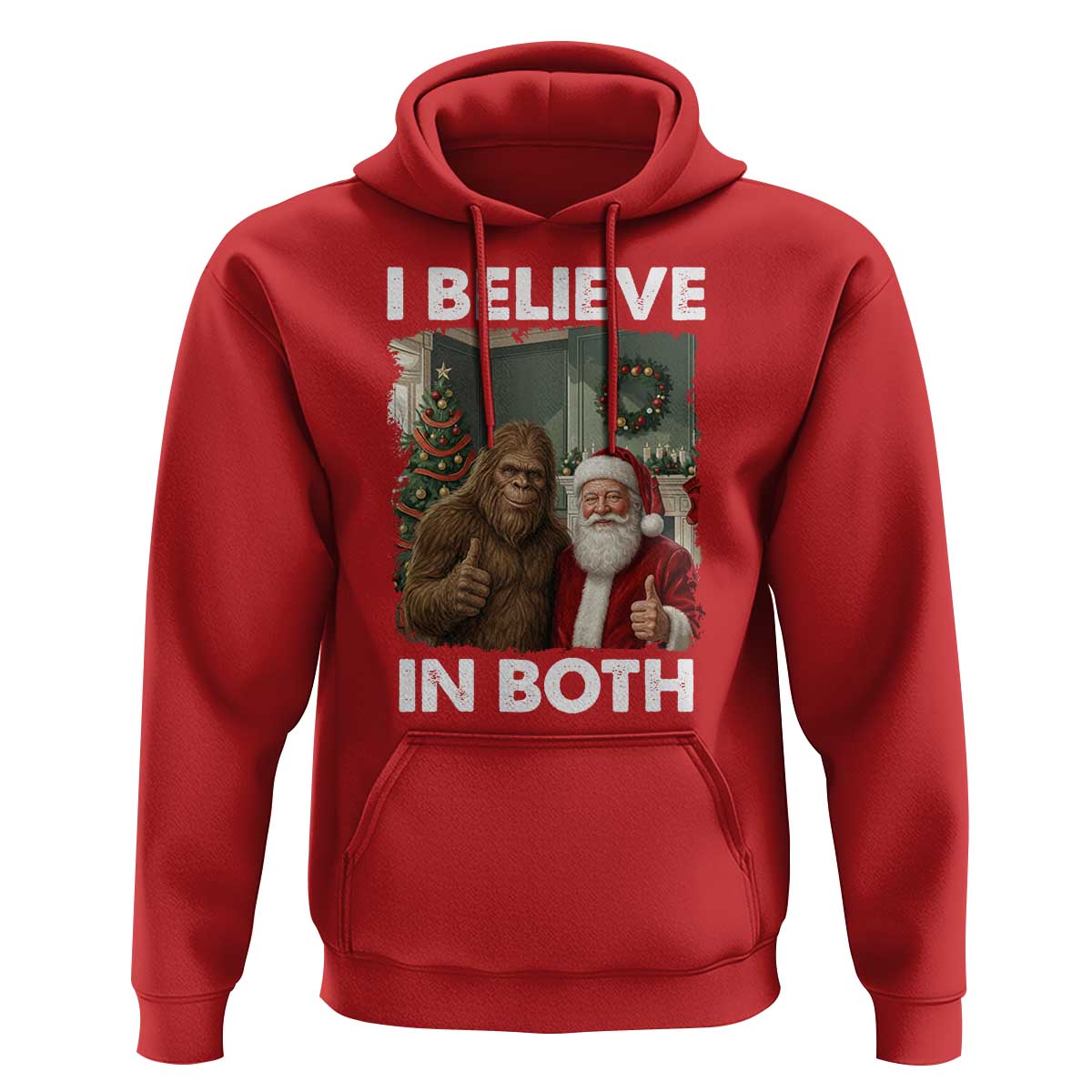 Funny Christmas Santa Bigfoot Hoodie I Believe In Both Xmas Holiday - Wonder Print Shop
