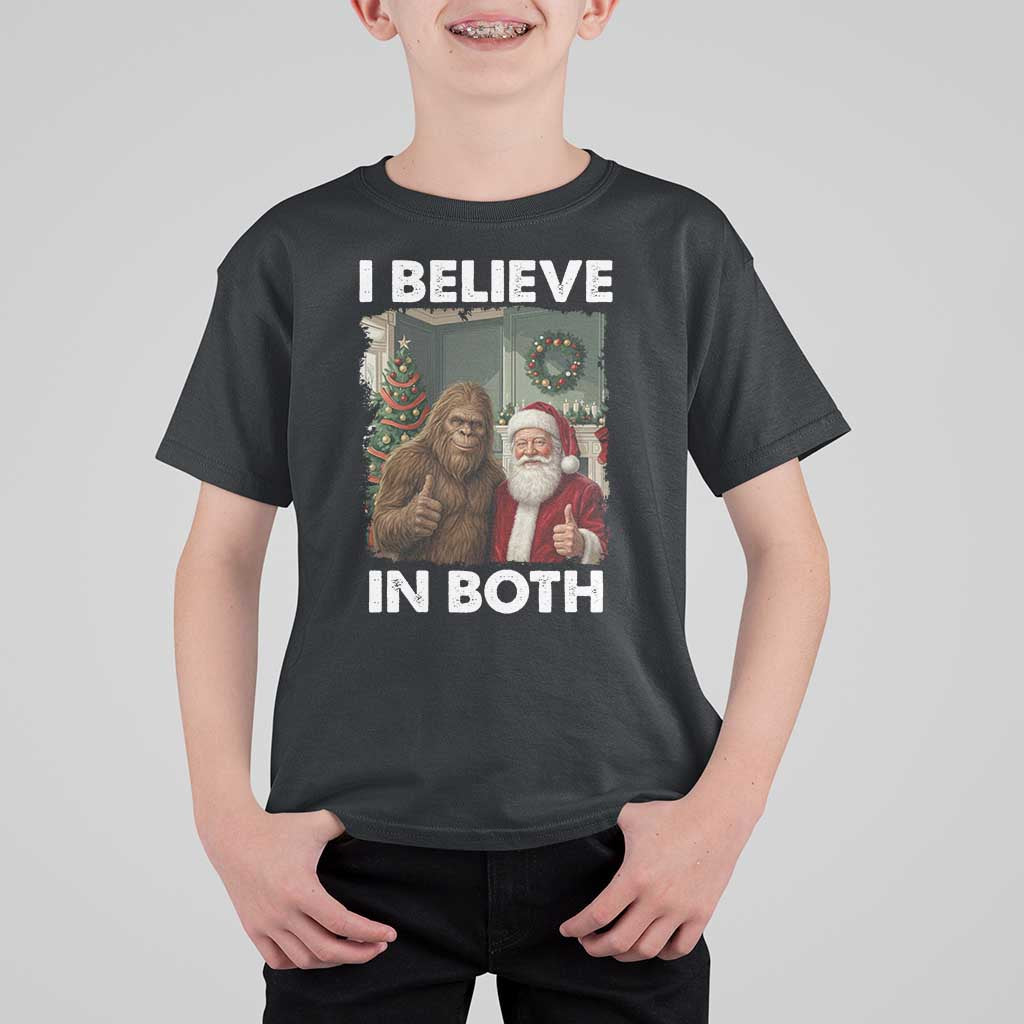 Funny Christmas Santa Bigfoot T Shirt For Kid I Believe In Both Xmas Holiday - Wonder Print Shop