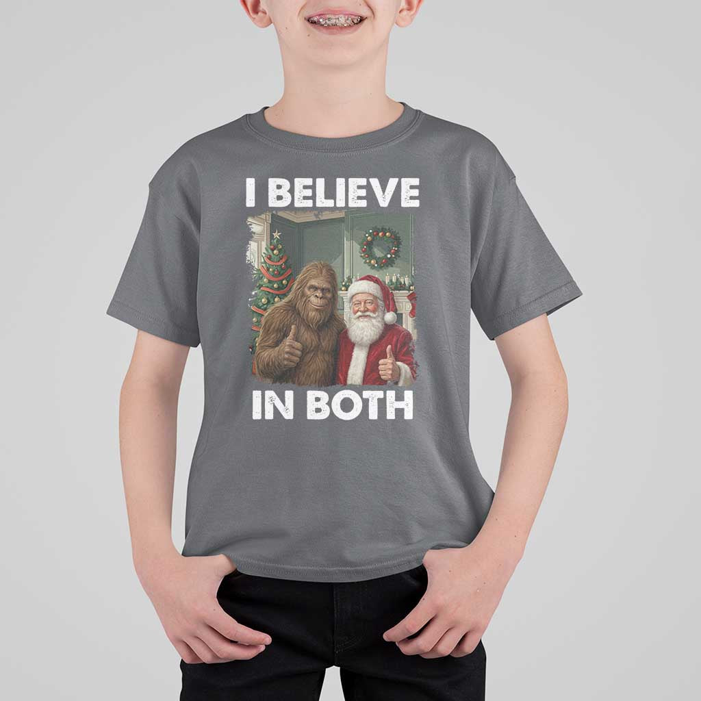 Funny Christmas Santa Bigfoot T Shirt For Kid I Believe In Both Xmas Holiday - Wonder Print Shop