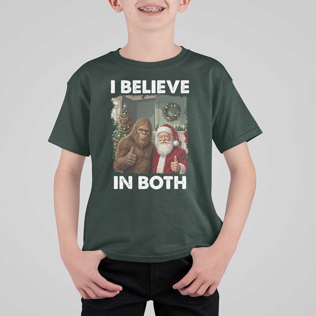 Funny Christmas Santa Bigfoot T Shirt For Kid I Believe In Both Xmas Holiday - Wonder Print Shop