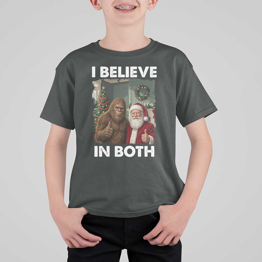 Funny Christmas Santa Bigfoot T Shirt For Kid I Believe In Both Xmas Holiday - Wonder Print Shop