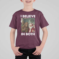 Funny Christmas Santa Bigfoot T Shirt For Kid I Believe In Both Xmas Holiday - Wonder Print Shop