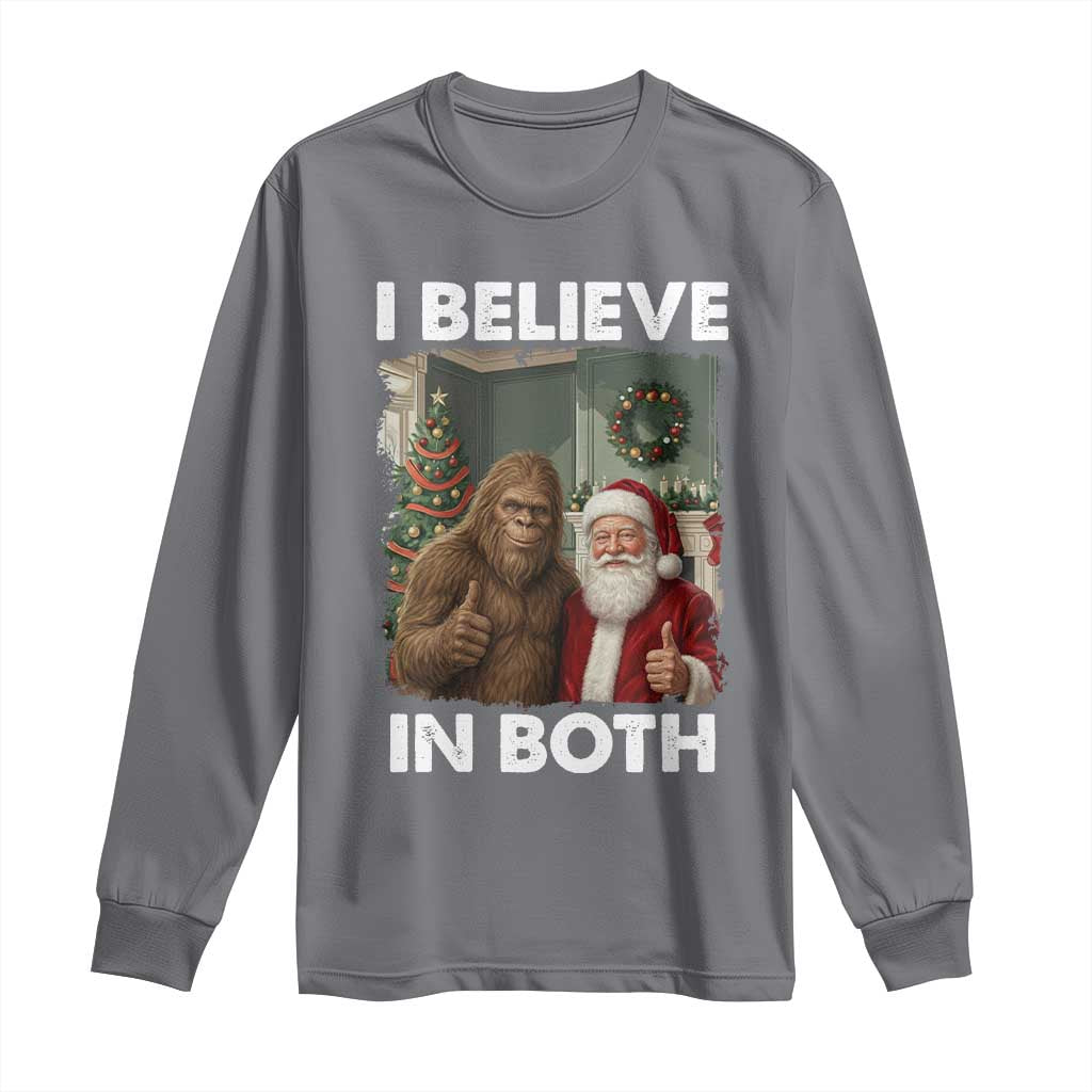 Funny Christmas Santa Bigfoot Long Sleeve Shirt I Believe In Both Xmas Holiday - Wonder Print Shop