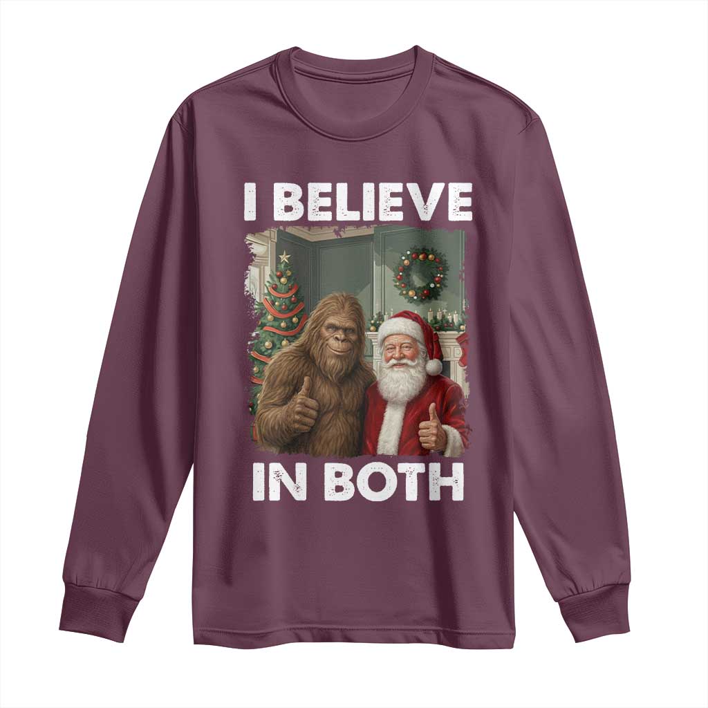 Funny Christmas Santa Bigfoot Long Sleeve Shirt I Believe In Both Xmas Holiday - Wonder Print Shop