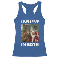 Funny Christmas Santa Bigfoot Racerback Tank Top I Believe In Both Xmas Holiday - Wonder Print Shop