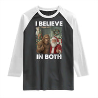 Funny Christmas Santa Bigfoot Raglan Shirt I Believe In Both Xmas Holiday - Wonder Print Shop