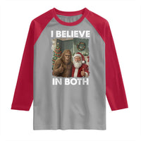 Funny Christmas Santa Bigfoot Raglan Shirt I Believe In Both Xmas Holiday - Wonder Print Shop