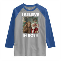 Funny Christmas Santa Bigfoot Raglan Shirt I Believe In Both Xmas Holiday - Wonder Print Shop