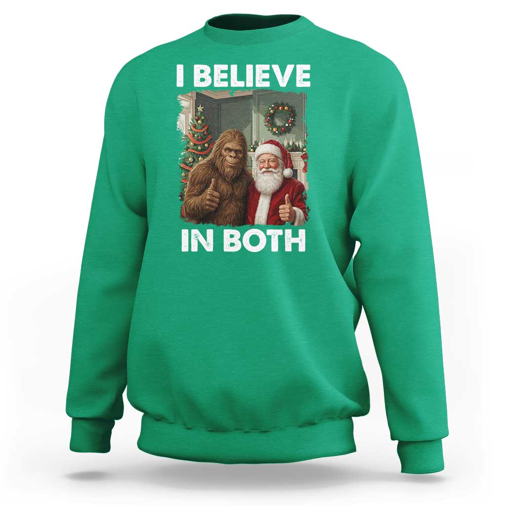 Funny Christmas Santa Bigfoot Sweatshirt I Believe In Both Xmas Holiday - Wonder Print Shop