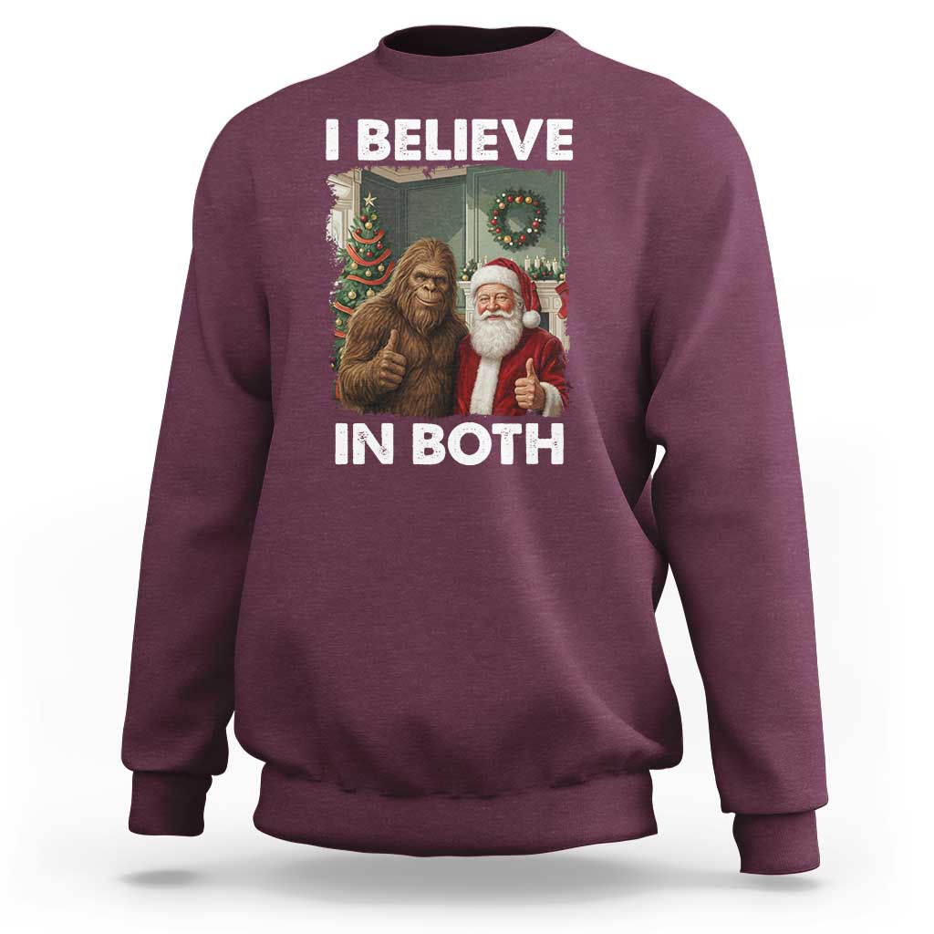 Funny Christmas Santa Bigfoot Sweatshirt I Believe In Both Xmas Holiday - Wonder Print Shop