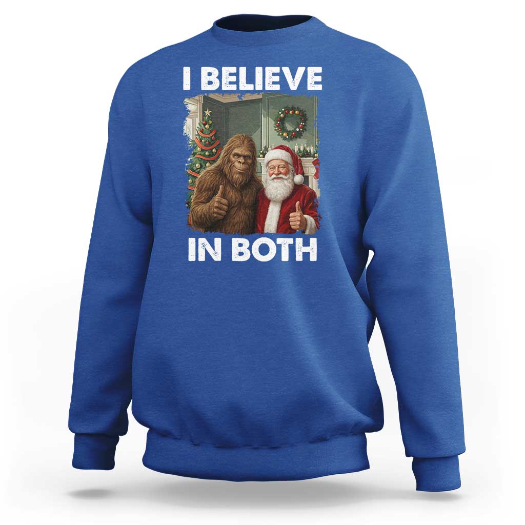 Funny Christmas Santa Bigfoot Sweatshirt I Believe In Both Xmas Holiday - Wonder Print Shop