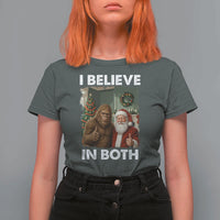 Funny Christmas Santa Bigfoot T Shirt For Women I Believe In Both Xmas Holiday - Wonder Print Shop
