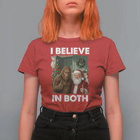 Funny Christmas Santa Bigfoot T Shirt For Women I Believe In Both Xmas Holiday - Wonder Print Shop