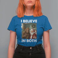 Funny Christmas Santa Bigfoot T Shirt For Women I Believe In Both Xmas Holiday - Wonder Print Shop