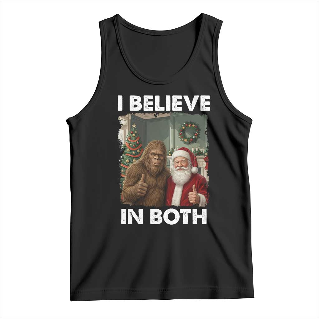 Funny Christmas Santa Bigfoot Tank Top I Believe In Both Xmas Holiday - Wonder Print Shop