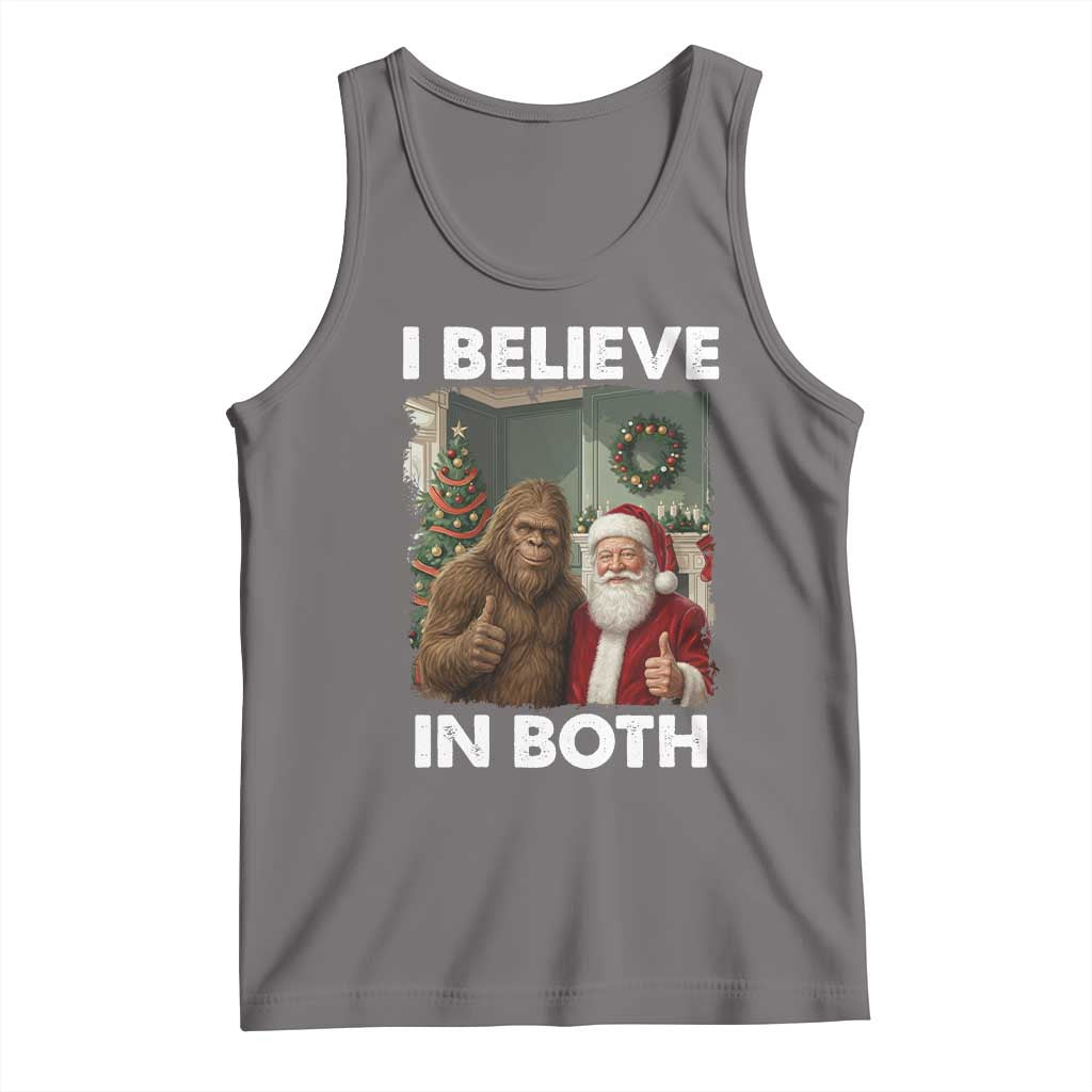 Funny Christmas Santa Bigfoot Tank Top I Believe In Both Xmas Holiday - Wonder Print Shop