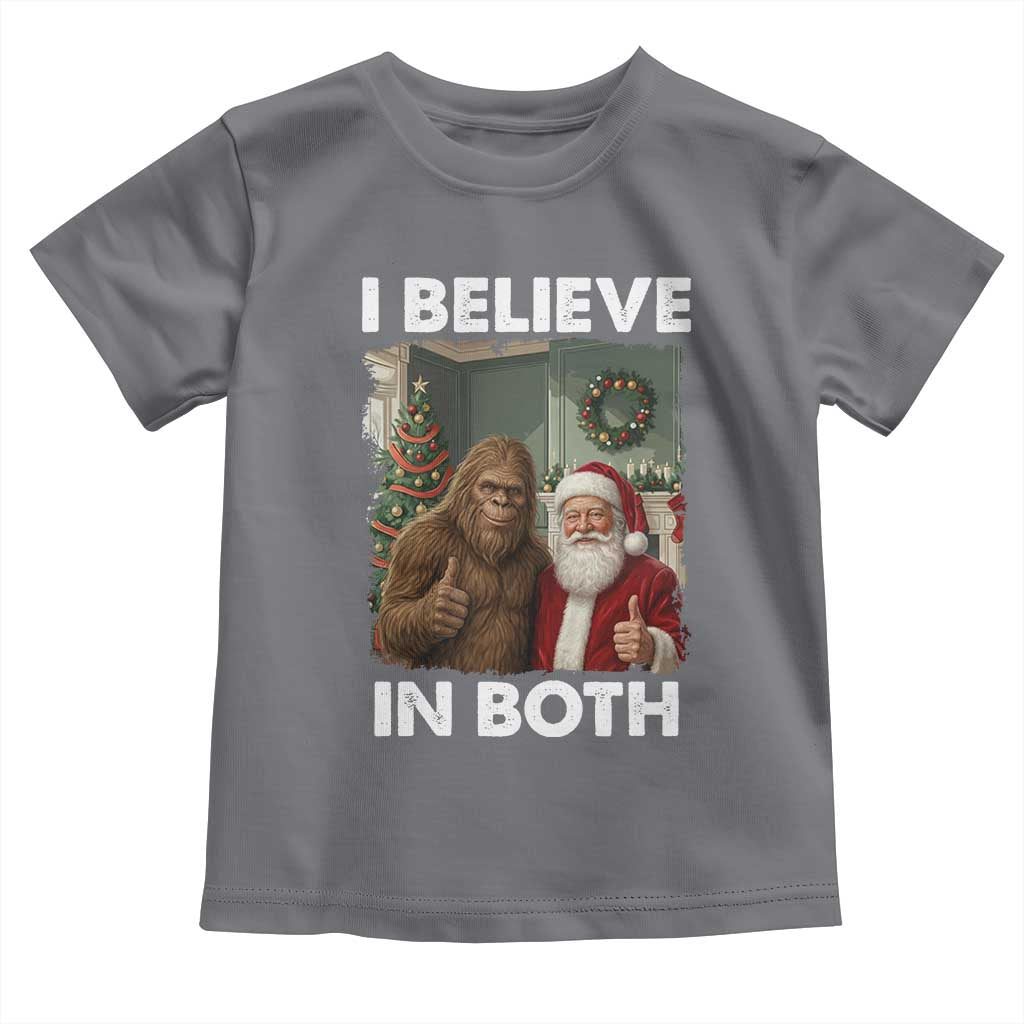 Funny Christmas Santa Bigfoot Toddler T Shirt I Believe In Both Xmas Holiday - Wonder Print Shop