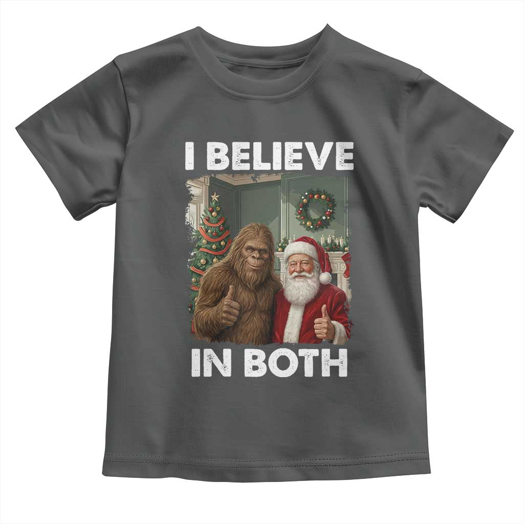 Funny Christmas Santa Bigfoot Toddler T Shirt I Believe In Both Xmas Holiday - Wonder Print Shop