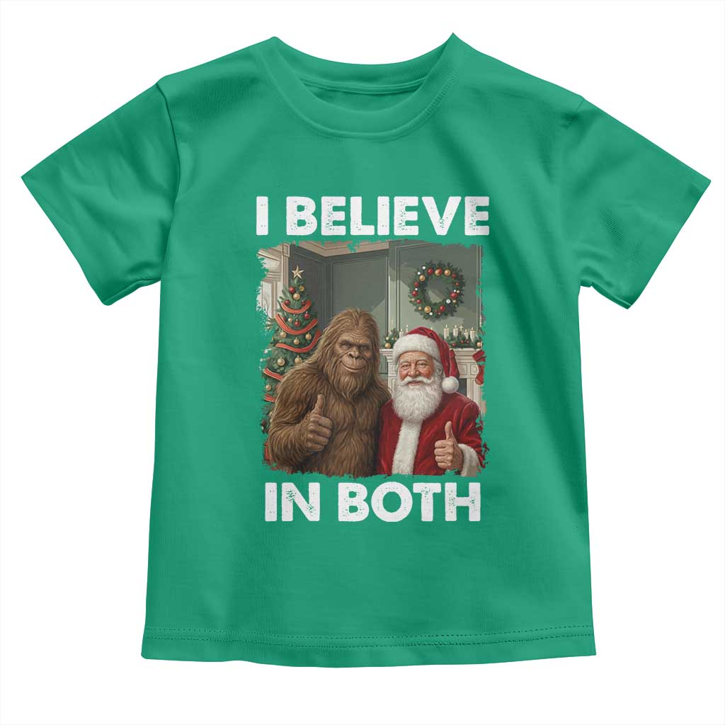 Funny Christmas Santa Bigfoot Toddler T Shirt I Believe In Both Xmas Holiday - Wonder Print Shop