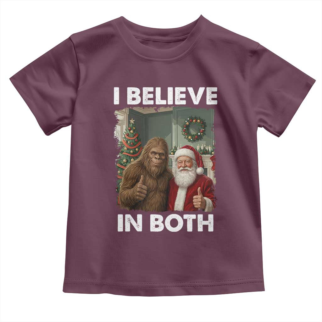 Funny Christmas Santa Bigfoot Toddler T Shirt I Believe In Both Xmas Holiday - Wonder Print Shop