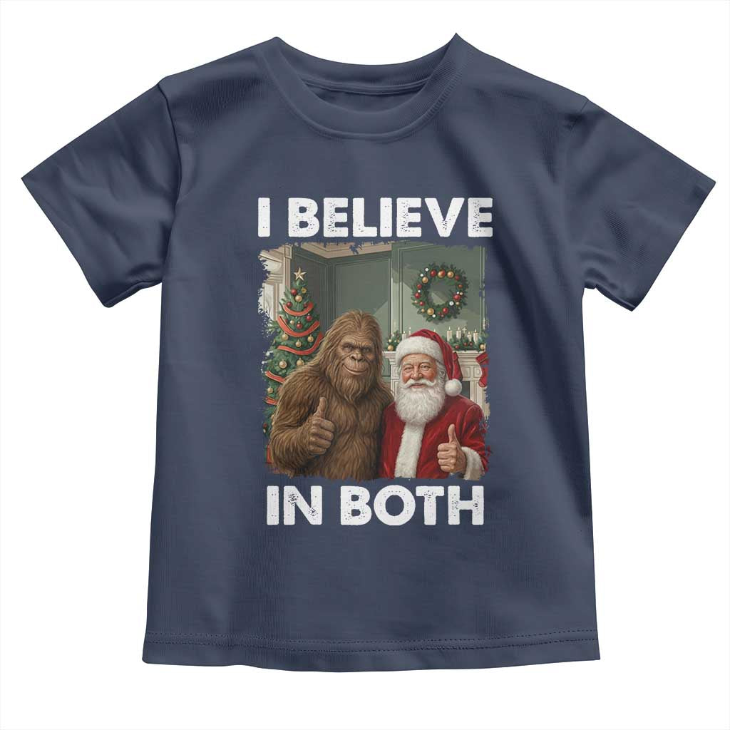 Funny Christmas Santa Bigfoot Toddler T Shirt I Believe In Both Xmas Holiday - Wonder Print Shop