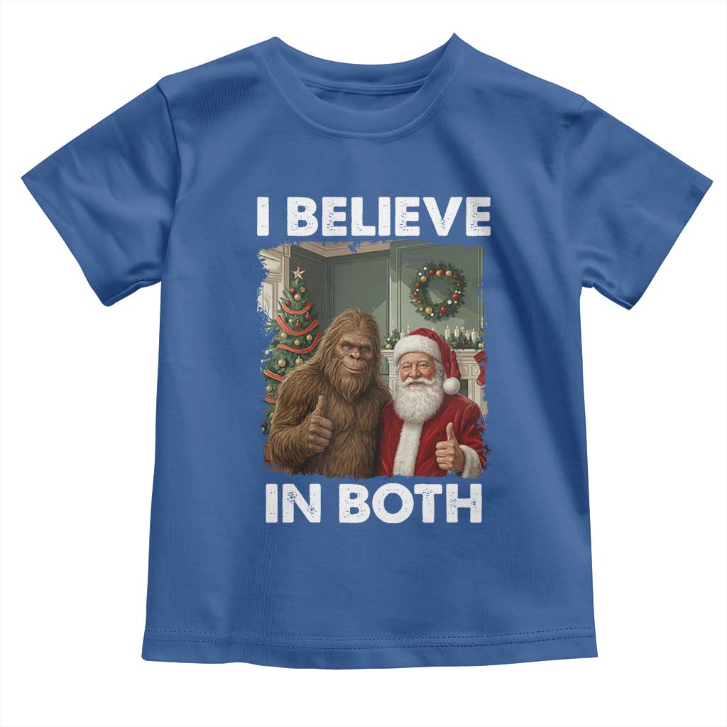 Funny Christmas Santa Bigfoot Toddler T Shirt I Believe In Both Xmas Holiday - Wonder Print Shop