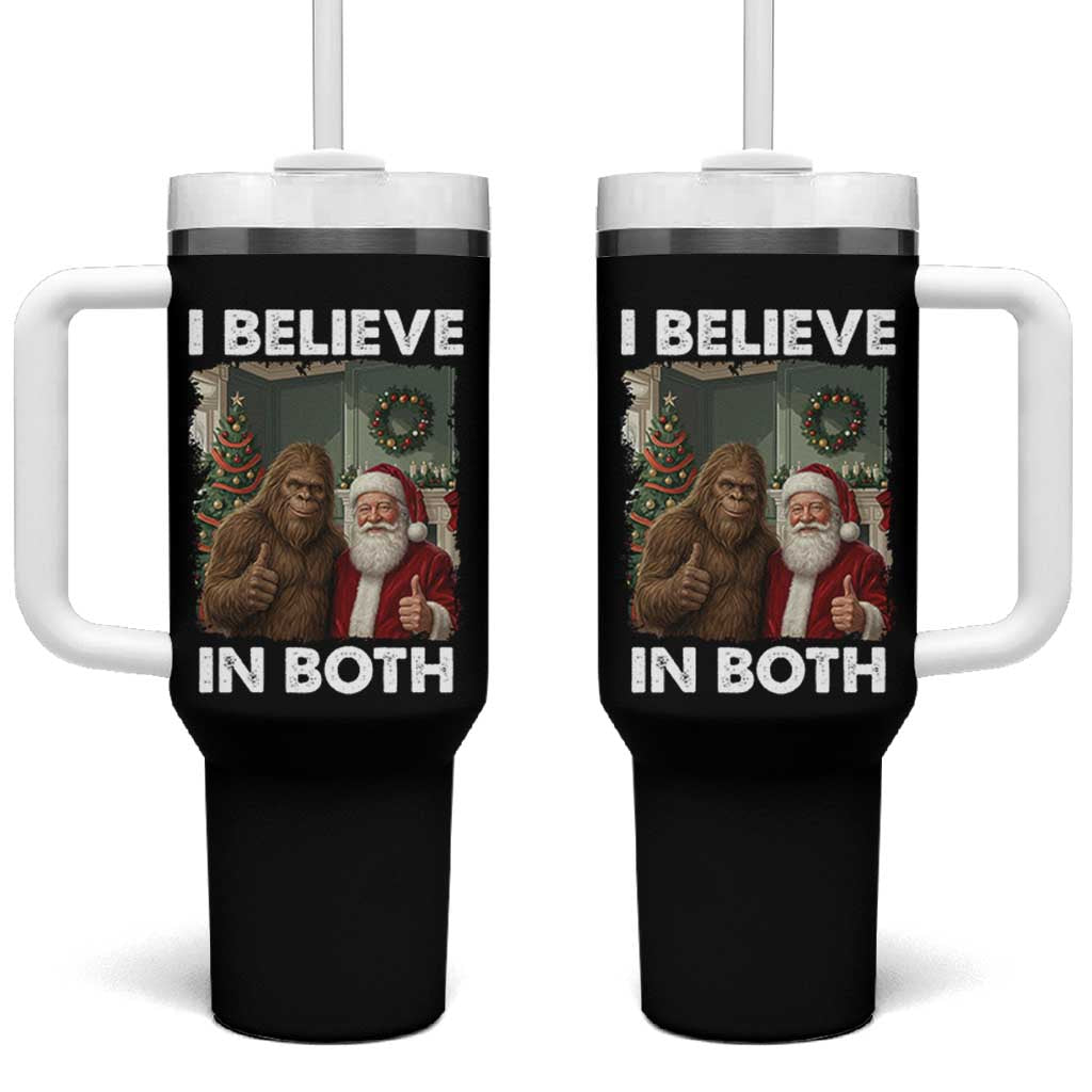 Funny Christmas Santa Bigfoot Tumbler With Handle I Believe In Both Xmas Holiday - Wonder Print Shop