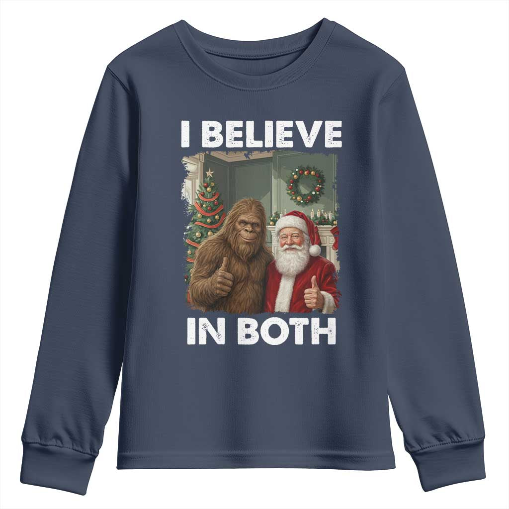 Funny Christmas Santa Bigfoot Youth Sweatshirt I Believe In Both Xmas Holiday - Wonder Print Shop