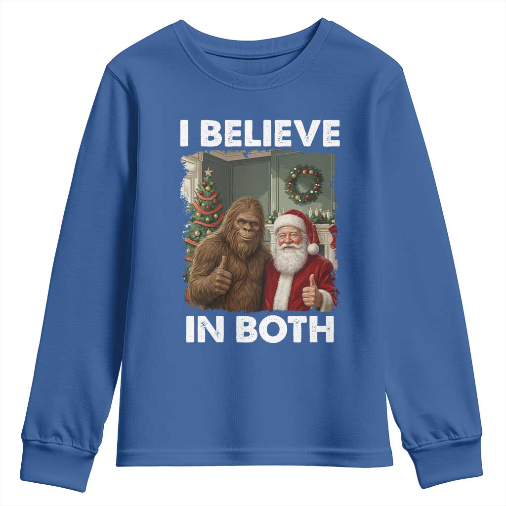 Funny Christmas Santa Bigfoot Youth Sweatshirt I Believe In Both Xmas Holiday - Wonder Print Shop