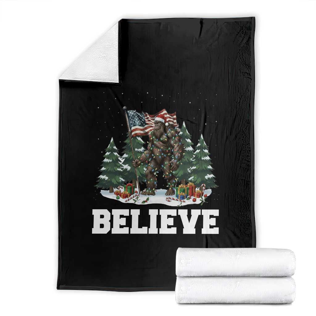 Funny Believe Bigfoot Christmas Throw Blanket American Flag Sasquatch Holiday Gift - Wonder Print Shop