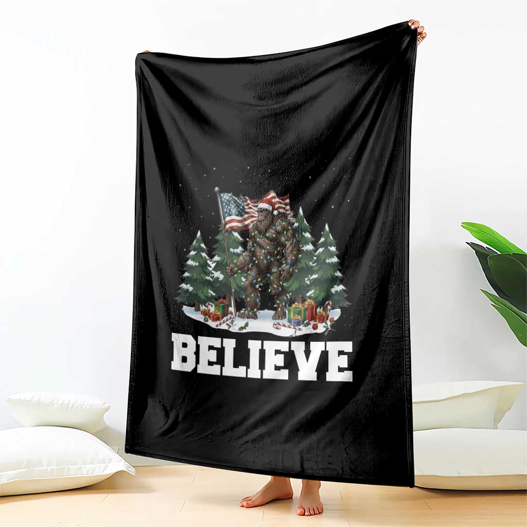 Funny Believe Bigfoot Christmas Throw Blanket American Flag Sasquatch Holiday Gift - Wonder Print Shop