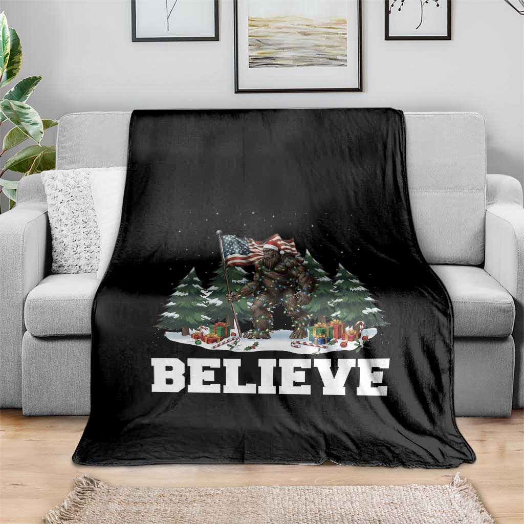 Funny Believe Bigfoot Christmas Throw Blanket American Flag Sasquatch Holiday Gift - Wonder Print Shop