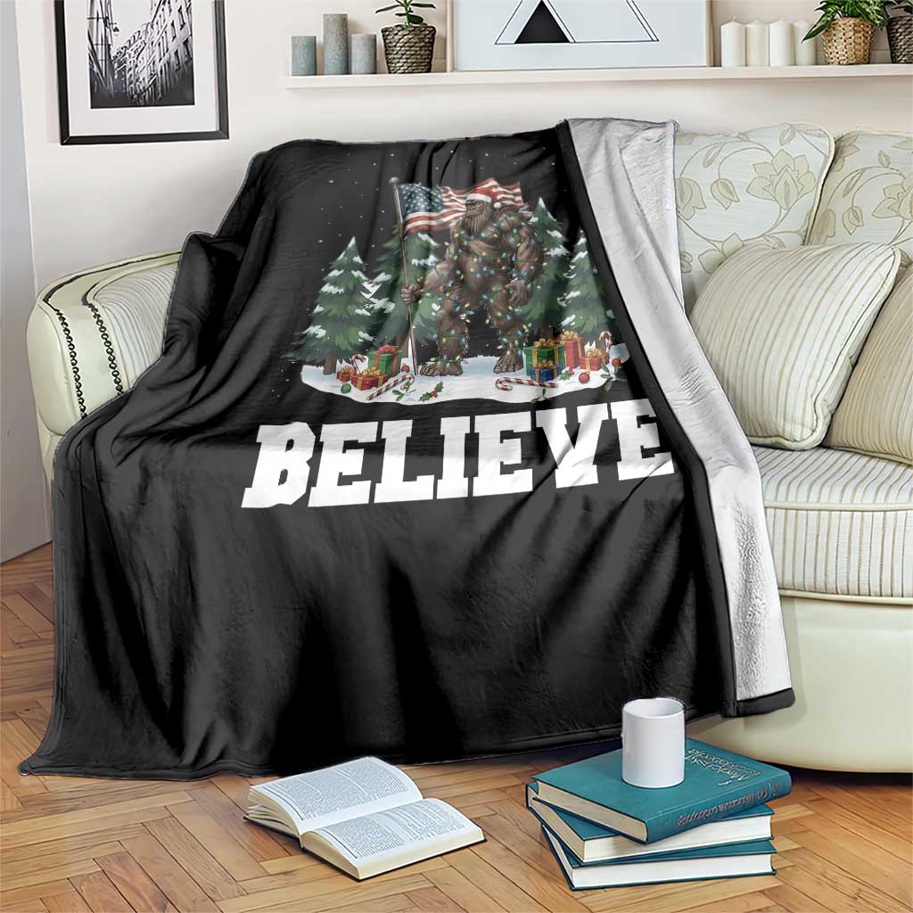 Funny Believe Bigfoot Christmas Throw Blanket American Flag Sasquatch Holiday Gift - Wonder Print Shop