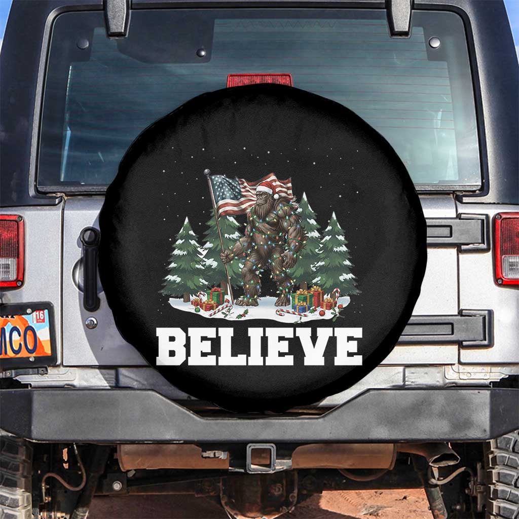 Funny Believe Bigfoot Christmas Spare Tire Cover American Flag Sasquatch Holiday Gift - Wonder Print Shop